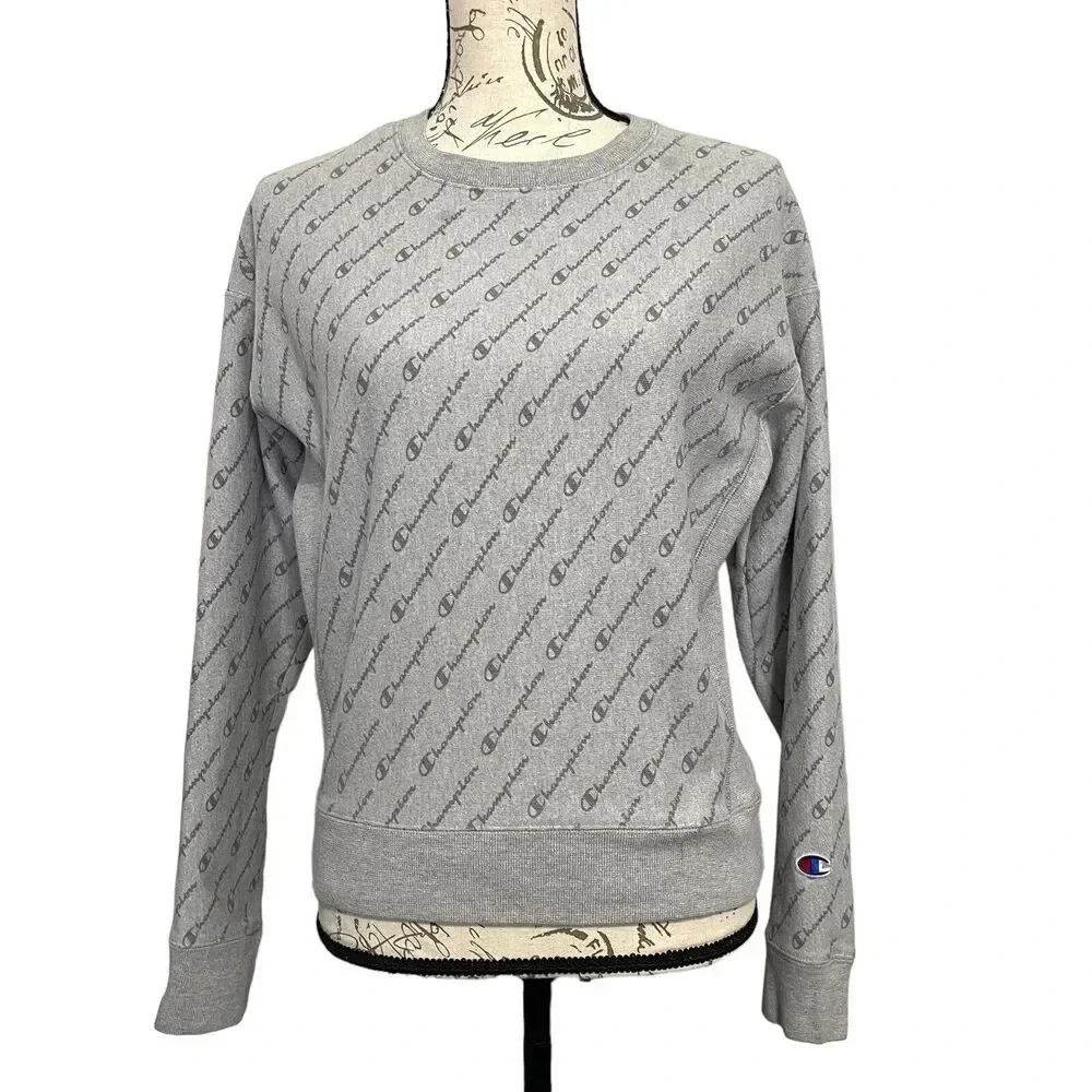 Vintage Champion Reverse Weave Logo Allover Y2K Sweater retro Size Medium‎